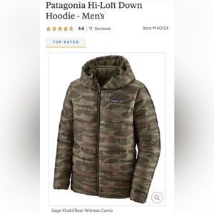 Patagonia Hi Loft Down Bunker Camo Hooded Jacket